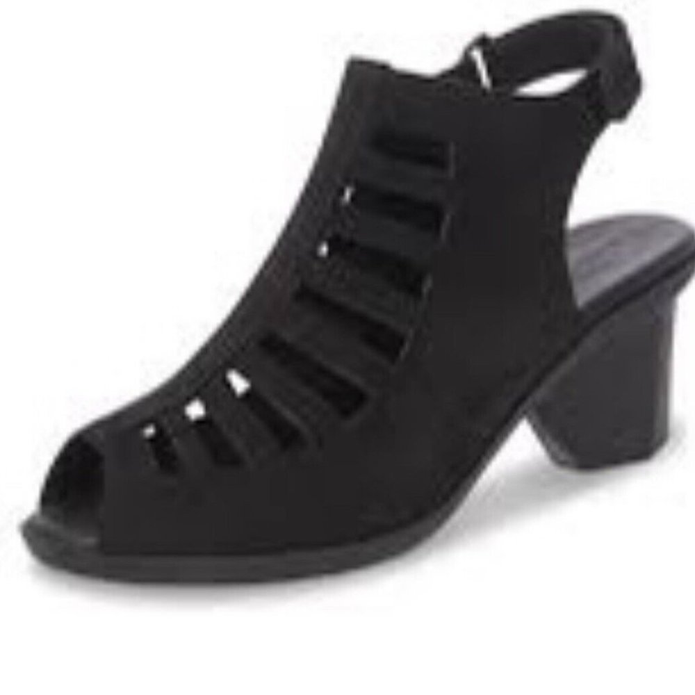 ARCHE “ENEXOR” Sandals Peep Toe Slingback Black Nubuck Suede Heels Size EU 41